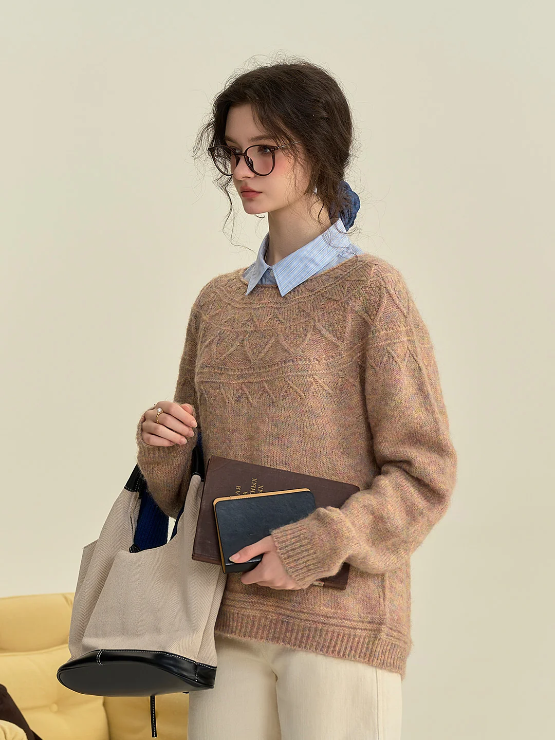 Aspyn Classic Round Neck Knitted Wool Sweater - Dark Red