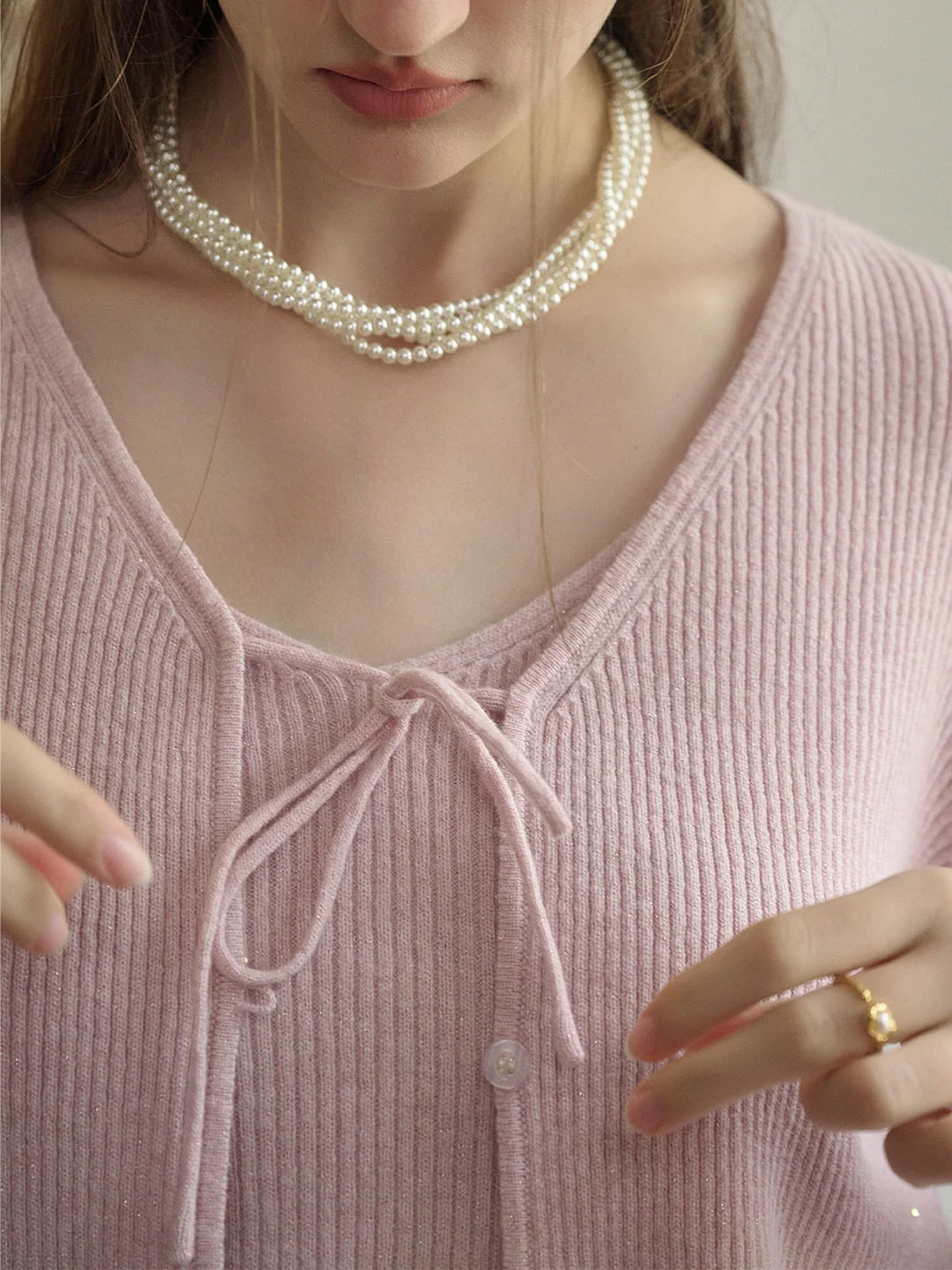 Kyla V-neck Tie Lace Hollow Embroidery Knitted Cardigan