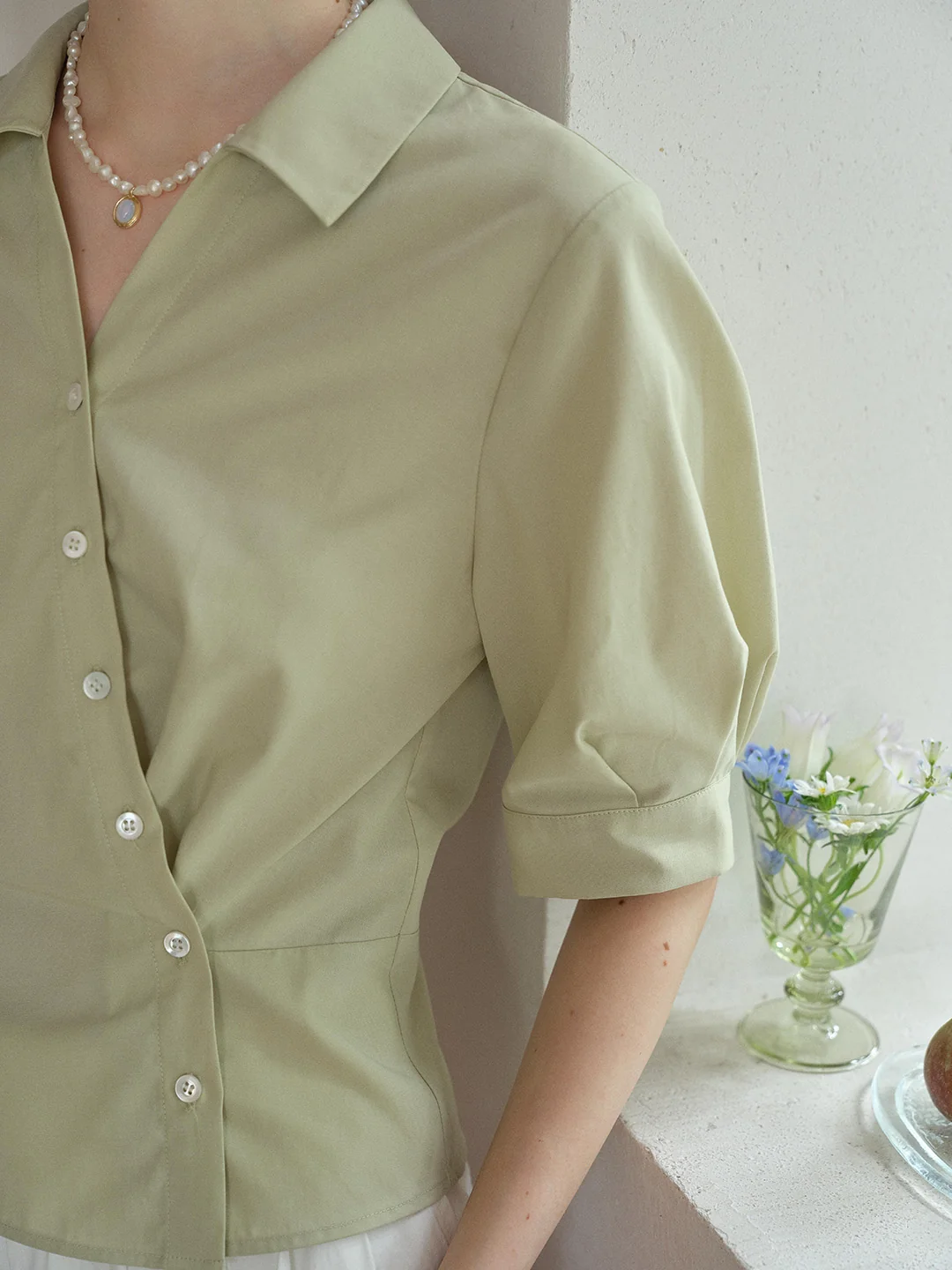 Leslie V-Neck Lyocell Cotton Shirt