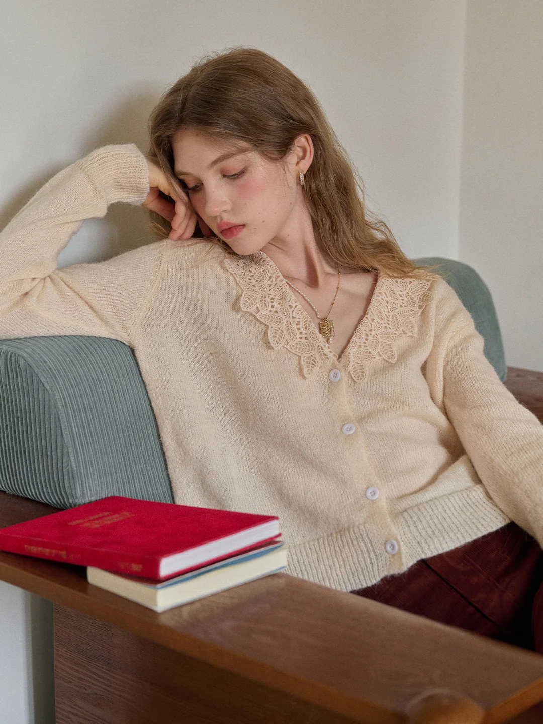 Charlee V-Neck Lace Embroidery Cardigan
