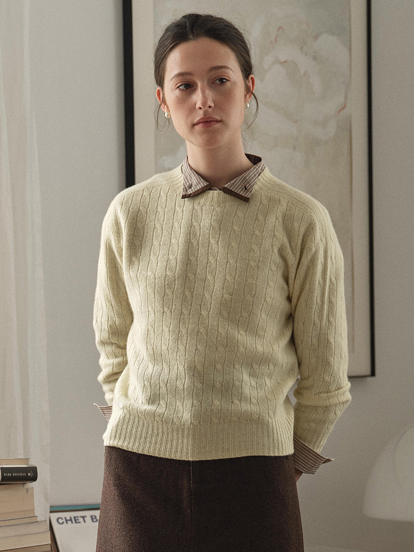Shay Cable-Knit Lightweight Wool-Cashmere Sweater