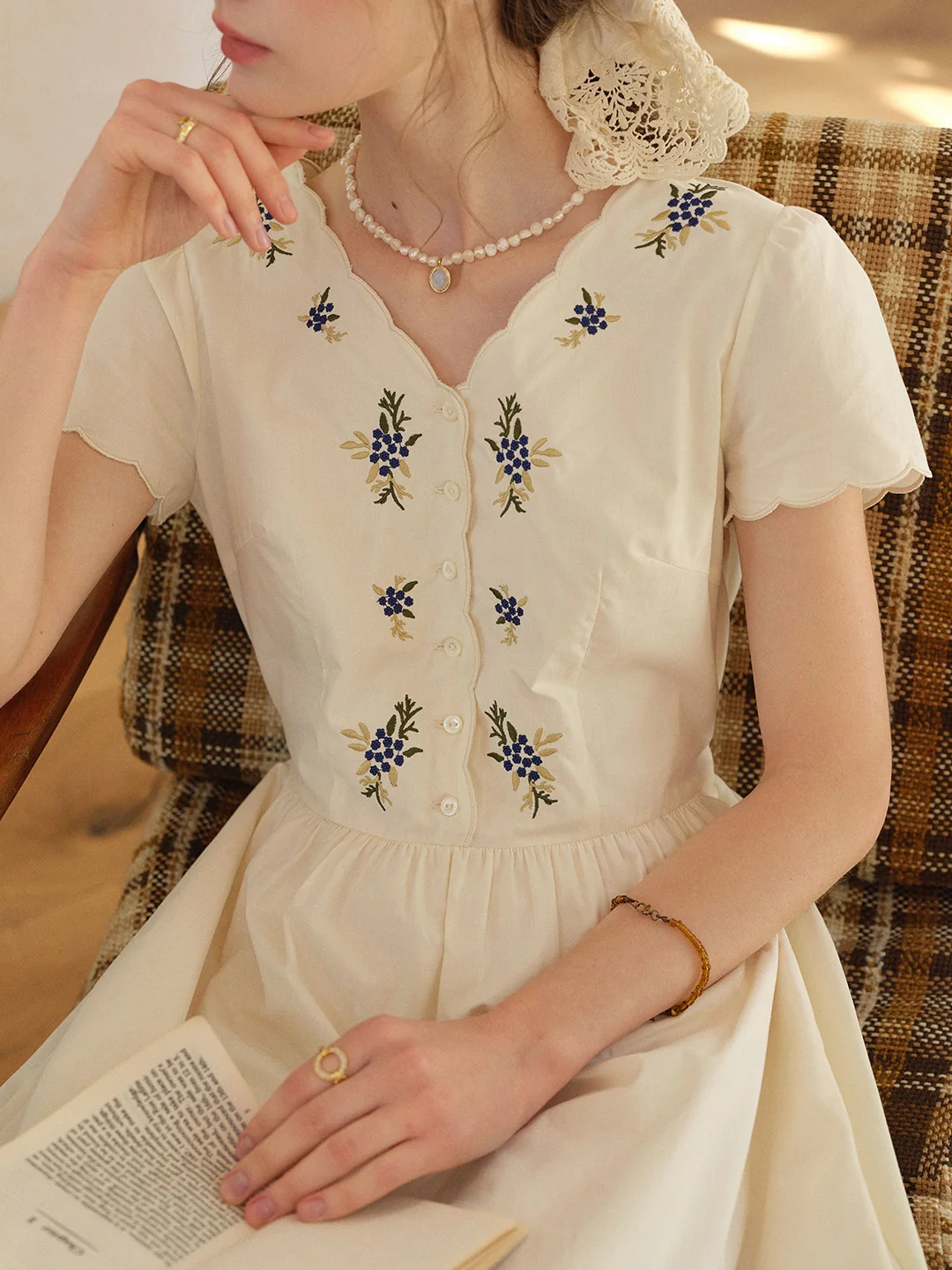 Allison V-Neck Embroidered 100% Cotton Dress