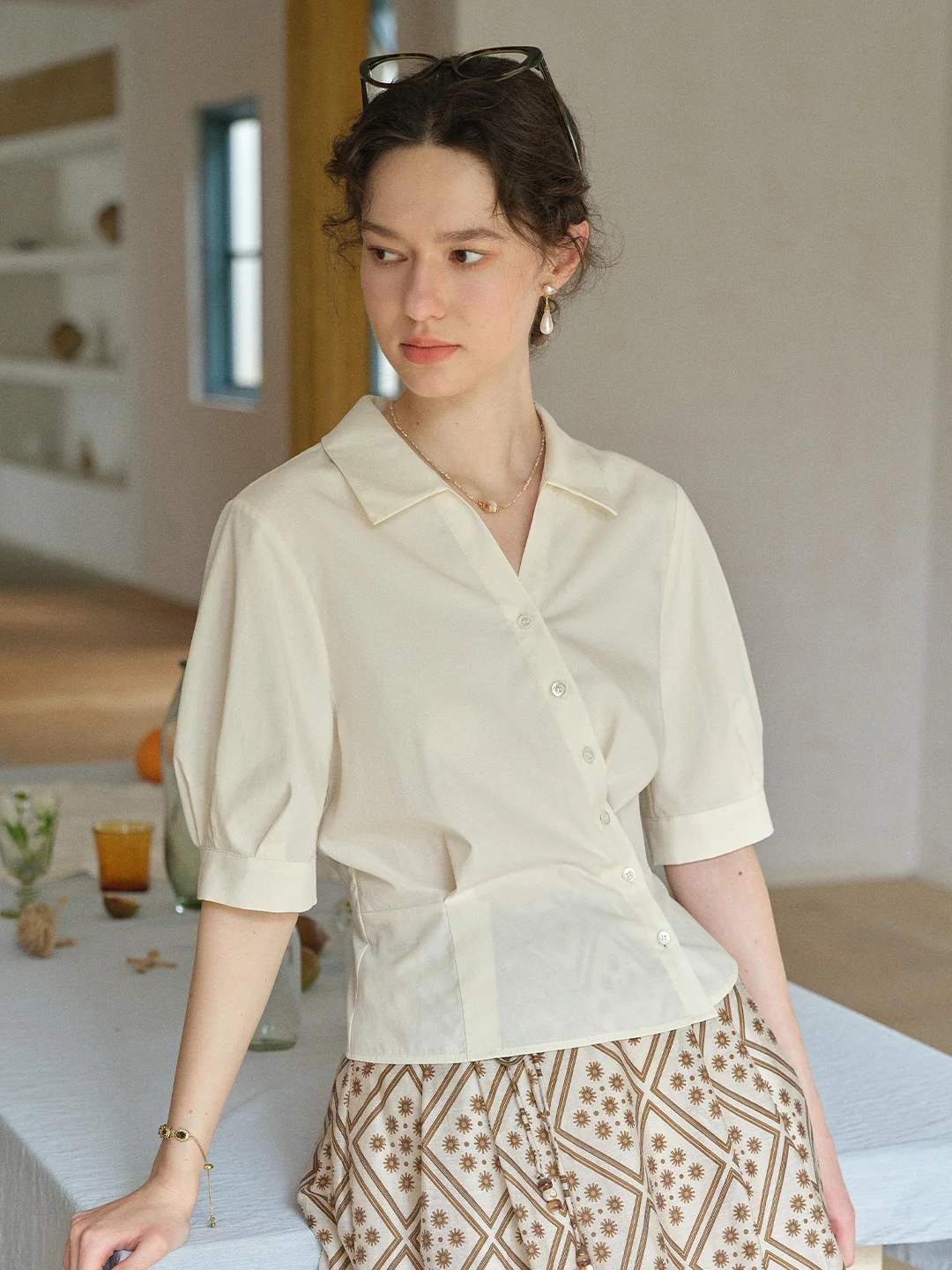 Leslie V-Neck Lyocell Cotton Shirt