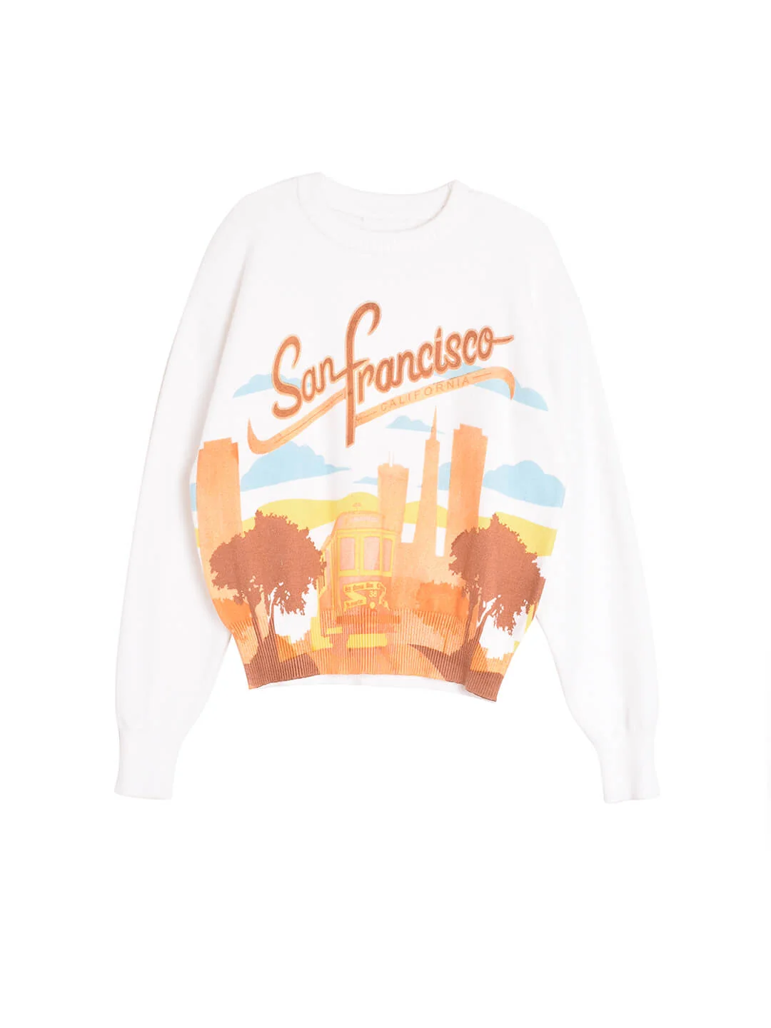 【Final Sale】Elaina Printed Crewneck White Knit Sweater